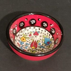 Trinket Dish Hand painted Red with Flowers made in Turkey